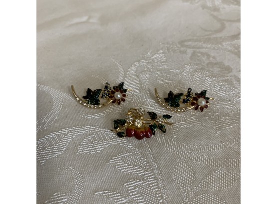 Brooches With Flowers, Grapes, And Cherries