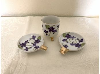 Personal Size Ashtrays And Footed Ash Cup With Violet Design