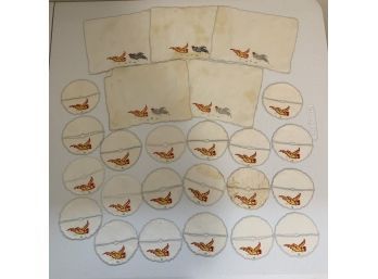 Rooster Embroidered Napkins And Wine Glass Coasters