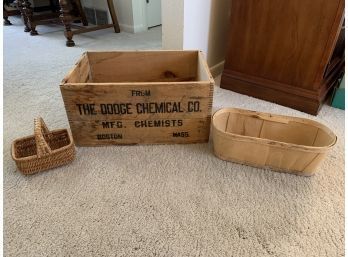 The Dodge Chemical Co Wood Crate And 2 Baskets