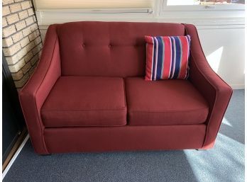 Red Loveseat With Throw Pillow