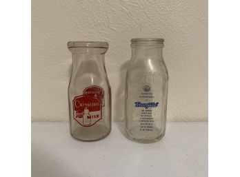 Glass Milk Bottles - Carnation And 'Granjita' In Spanish
