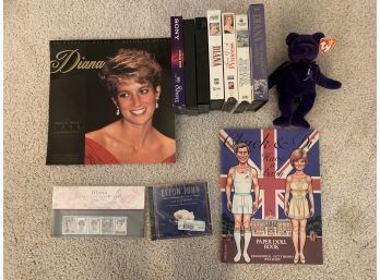 Princess Diana Memorabilia - Paper Doll Book, Beanie Baby, Stamps And More