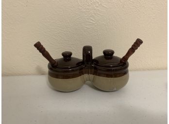 Double Sided Condiment Dish With Spoons