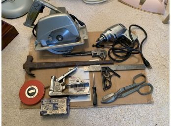 Assortment Of Vintage Tools - Hammer, Saw, Staple Gun And More