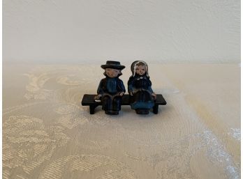 Cast Iron Amish Couple Sitting On Bench