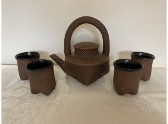 Handcrafted Teapot And Mugs Signed Crownover