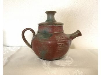 Pottery Teapot Signed On Bottom