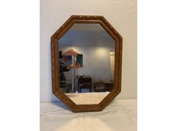 Hexagon Mirror With Gold Toned Wood Grain Look To Glass