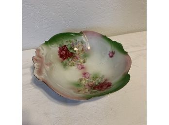 Hand Painted Floral Bowl In Shades Of Pink And Green Marked Germany