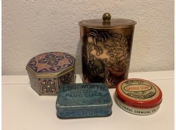 Vintage Tins - Edgeword Plug Slice, Shu-Shine Saddle Soap, And 2 Others
