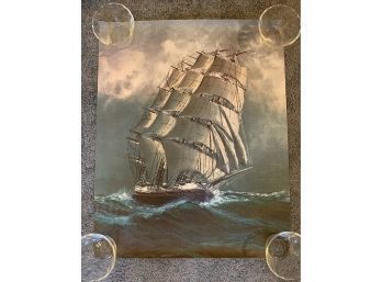 Ship Sailing On Rough Waters Lithograph
