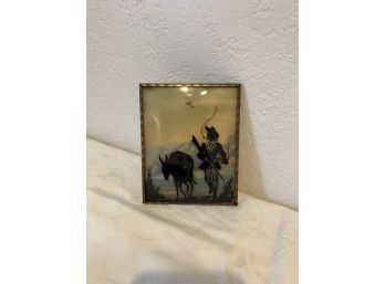 Vintage Convex Glass Cowboy With Pack Mule Silhouette Art
