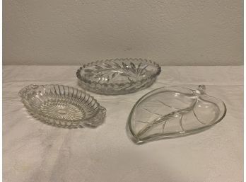 3 Glass Oval And Leaf Dishes