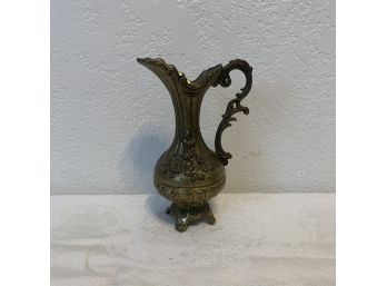 Brass Floral Footed Pitcher Vase Made In Italy