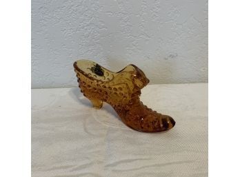 Fenton Hobnail Amber Glass Cat Head Shoe