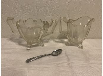 Footed Creamer And Sugar Bowl With Spoon