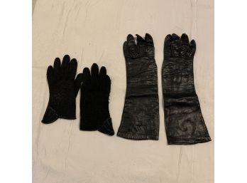 Vintage Womens Gloves - 1 Beaded Pair, 1 Leather Pair