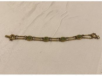Solid Copper Bracelet With Green Mineral Type Accents