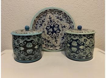 Delft Design Made In England Tins With Matching Tray
