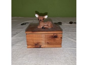 Small Wood Box With Little Deer