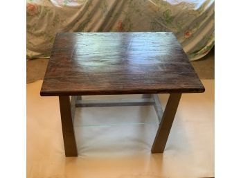 Wood End Table With Glass Shelf