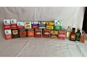 Vintage Spice Tins With Little Wooden Rack