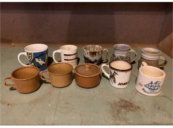 Sugar Bowl And Mugs Including Old Spice And Rocky Mountain Pottery