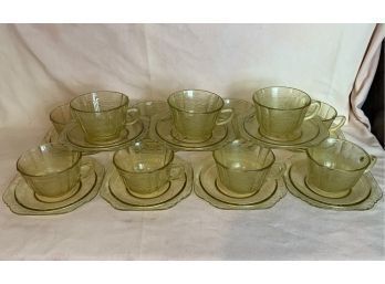 Yellow Depression Glass Teacups And Saucers