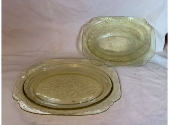 Yellow Depression Glass Serving Platter And Bowl