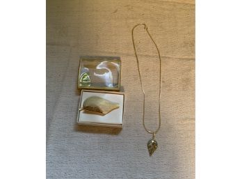 Shiny Leaf Necklace And Leaf Brooch