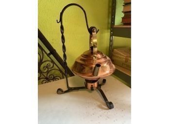 Copper Teapot On Stand With Warmer