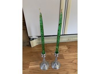 Decorative Green Lucite Candles With Holders