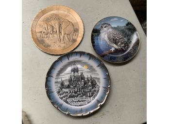 Collectible Decorative Plates..Owl, Elephants, And Castle