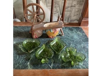 Green Glass Card Suit Dishes And Small Planter