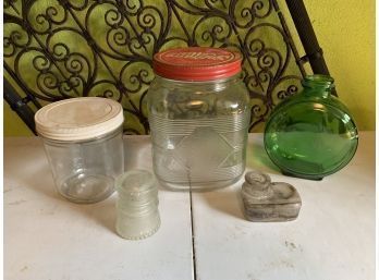 Glass Jars, Ink Well, And Insulator