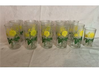Mid Century Yellow Rose Glass Set