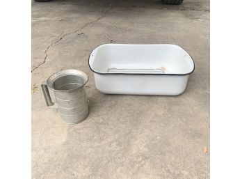 Enamelware Tub And Metal Pitcher