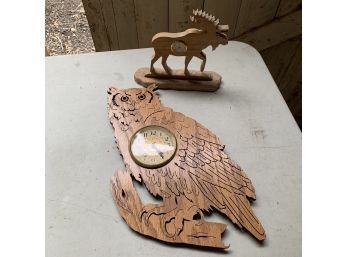 Wood Clocks, Owl And Moose