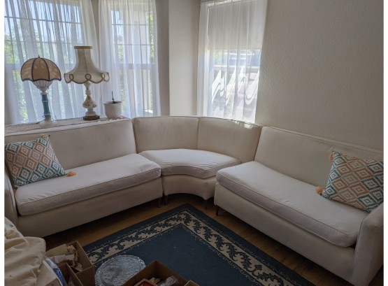 Mid Century White Sectional Sofa - 3 Pieces