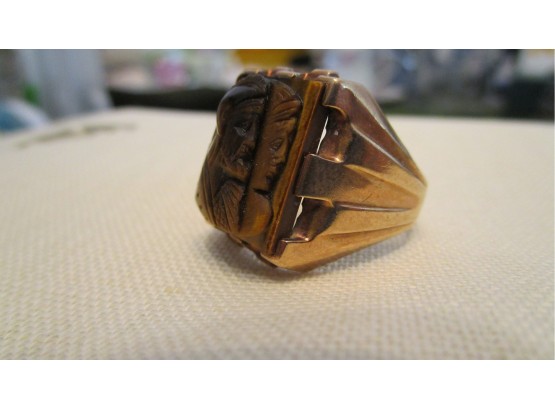 10k Gold Roman Soldier Intaglio Double Face Tiger Eye Stone Ring