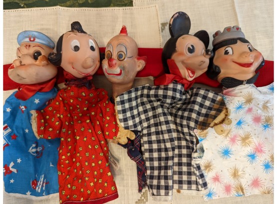 Vintage Hand Puppets - Mickey Mouse, Popeye, Olive Oyl, Clarabell, And King