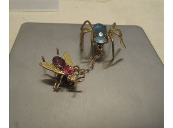 Rare Vintage Fly And Spider Double Pin Brooch