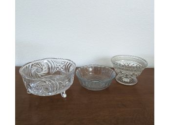 Cut Glass Candy Dishes And Glass Bowl