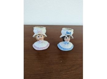 2 Mini Girl Head Vases