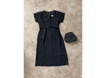 1950s Black Dress With Handbag