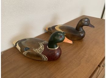 Vintage Pair Of Wooden Hand Painted Ducks