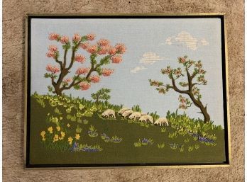 Crewel Embroidery Art - Grazing Sheep