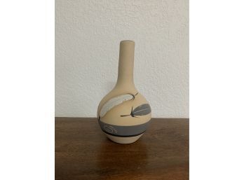 Handmade Pottery Vase With Feather Design