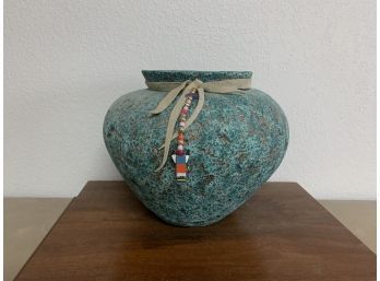 Turquoise And Copper Colored Pot